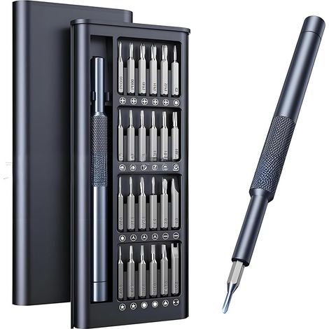 Lot de tournevis de précision 25 en 1 - Mini tournevis S2 en acier avec étui de rangement magnétique - Pour ordinateur portable/PC/lunettes/montres/téléphones portables/consoles de jeux/jouets (1/5)