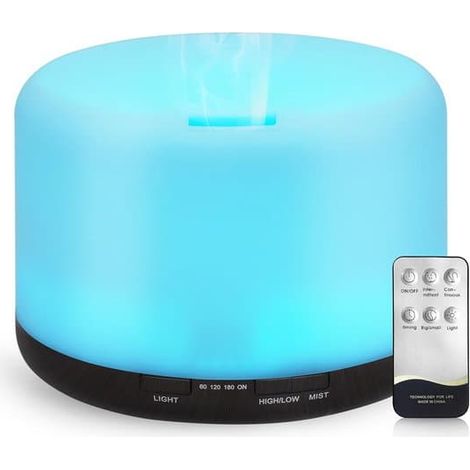Diffuseur d'huiles essentielles 500 ml - Humidificateur de chambre - Arrêt automatique avec éclairage LED - Diffuseur électrique pour chambre/bureau/spa - Finition bois foncé (1/5)