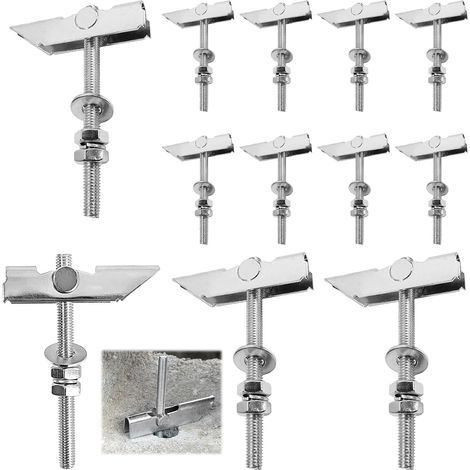 12 Pièces Crochet Plafond, M8 x 100 mm Chevilles Placo Beton Charge Lourde, Fabriqué en Acier au Carbone Galvanisé, Cheville pour Parpaing Creux, Convient aux Murs et Plafond (1/5)