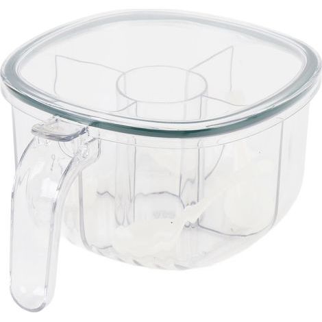 Topf für Gewürze mit 4 Trennwänden aus transparentem Kunststoff, ideal für die Küche und als Behälter für Gewürze. (1/5)