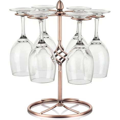 Porte-verre à vin de table, Support vertical en fer avec base stable, design rétro et amovible pour 6 verres, pour cuisine, bar, restaurant à domicile (1/5)