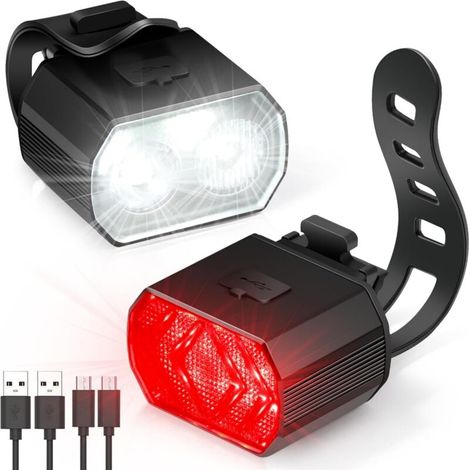 Lumiere Velo Avant et Arriere, Lampe Velo LED Rechargeable par USB IPX6, 6 Modes D'éclairage, Lumière Velo Convient aux vélos de Montagne et aux bicyclettes