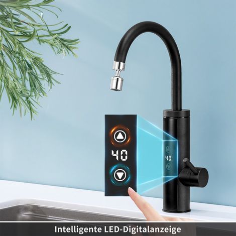 Elektrischer Wasserhahn mit Durchlauferhitzer 230V, 3400W Wasserhahn Küche mit Touch-Temperaturregler, Anti-Spritz Edelstahl Küchenarmatur, Durchlauferhitzer Küche, Garten & Camping
