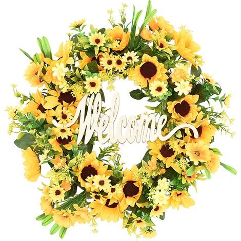 Couronne de Porte Tournesol Décor Bohème Chic Ornement Suspendu Bienvenue (1/5)