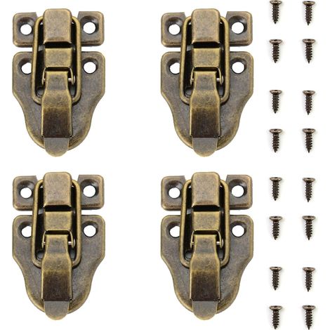 Set di 4 chiusure per bauli e casse, chiusura a scatto in legno in stile retrò, chiusura a leva, con viti per portagioie, scatole per lavori creativi, cassette degli attrezzi, valigie e bauli.
