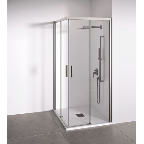 BELLOBATH - Paroi de douche d'angle 2 portes coulissantes + 2 fixes - Verre trempé - Argent - Largeur adaptable 117-119 x 77-79 cm - Haut 195 cm (1/5)