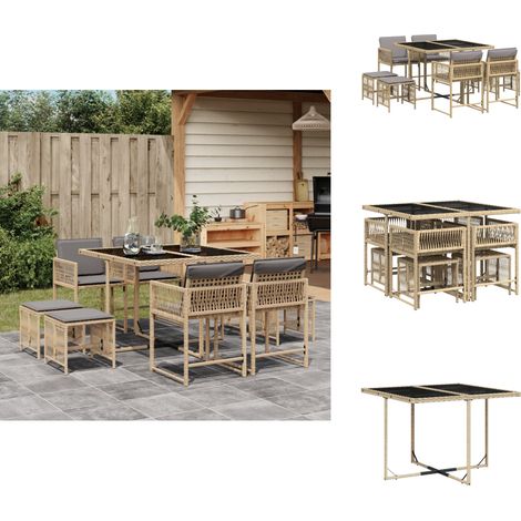 Ensemble à manger de jardin et coussins 9 pcs mélange beige - Ensemble De Salle À Manger De Jardin - Ensembles De Salle À Manger De Jardin - Ensemble De Salle À Manger D'extérieur - Ensemble De Salle (1/5)