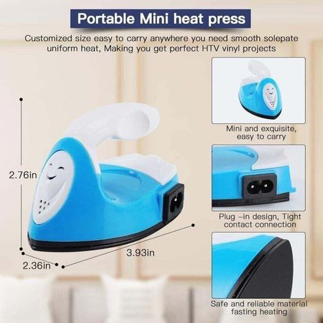 UlisemMini presse à chaud Mini fer à repasser électrique Mini fer à repasser portable avec base de charge Accessoires pour vêtements DIY T-shirts Chaussures Chapeaux Petits projets de transfert de cha (1/3)