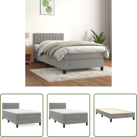 Samtbett - Boxspringbett mit Matratze Hellgrau 90x200 cm Samt (1/5)