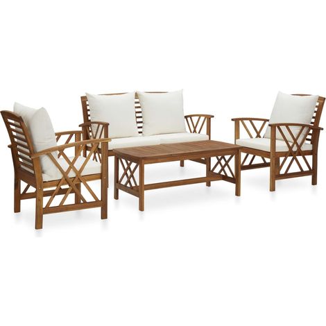 4-tlg. Garten-Lounge-Set mit Auflagen Massivholz Akazie