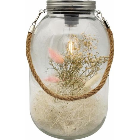 TrendLine Deko Glas LED mit Trockenblumen 16 x 26 cm Deko-Accessoires