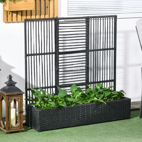 Jardinière avec treillis, résistante aux intempéries, en polyrotin, 103 x 29 x 103 cm, noire