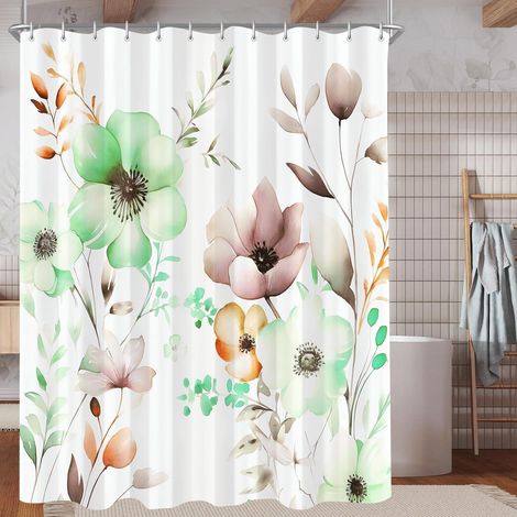 Duschvorhang 180x200cm Blumen Zeichnen Antischimmel Textil Wasserabweisend (1/5)