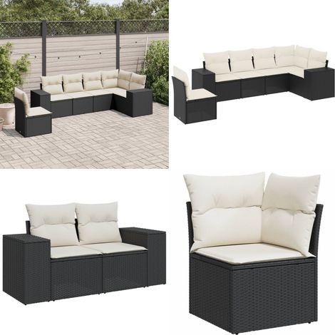 Salon de jardin 6 pcs avec coussins noir résine tressée - Salon De Jardin - Mobilier De Jardin - Salon Extérieur - Ensemble De Canapés - Canapé D'angle - Home & Living (1/5)