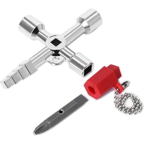 Llave cruzada Llave cruzada 4 vías, Llave cruzada universal, Llave universal fontanero 4 vías, Acero inoxidable, armarios elevadores eléctricos (1/5)