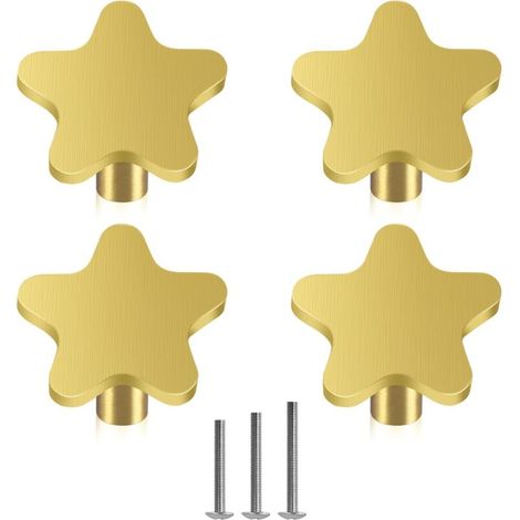 4 Stück Gold Schubladenknöpfe Sternform Möbelknöpfe Dekoration Möbelgriff für Tür Schrank Kommode Inklusive Schrauben