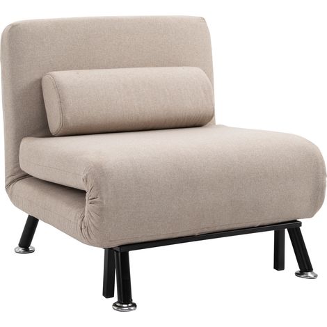 Poltrona Letto Singolo Trasformabile 75x70x75 cm in Tessuto  Beige (1/5)