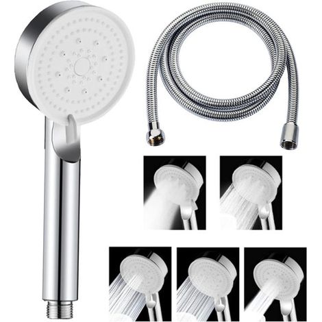 Handbrause, Antikalk-Duschkopf, Wassersparend, Hochdruck-Helix-Duschkopf mit 360°-Schwenkfunktion, weiß