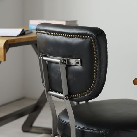 Chaise de bureau ergonomique en cuir avec roulettes et accoudoirs en chêne, fauteuil roulant réglable en hauteur avec fonction pivotante pour cadres. (1/4)