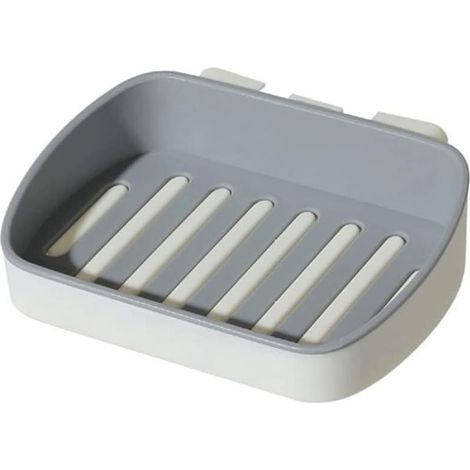 Portasapone creativo, scatola per sapone con ventosa, portasapone da parete, foro per sapone senza foro, doppio scarico, portasapone ovale da bagno con scarico, cenere (1/5)