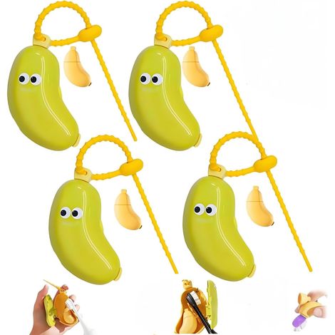 Porte-brosse à dents de voyage original en forme de banane avec distributeur de dentifrice, étui de rangement hygiénique portable et mignon pour enfants et adultes, lot de 4, vert (1/5)