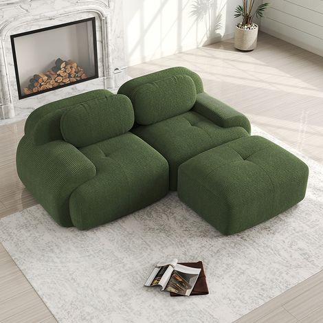 Canapé d'angle modulaire en velours doux de 82 pouces, avec accoudoirs incurvés, rembourrage en mousse haute résilience- Vert (1/5)