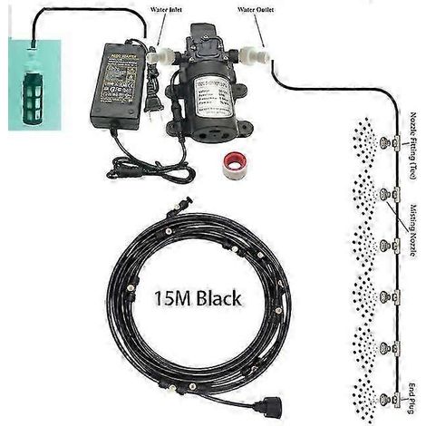 Kit de brumisation pour jardin avec pompe et filtre performants, 15 m, noir (1/5)