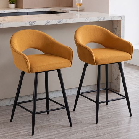 Wahson Sgabelli bar Set di 2, Moderni Sgabelli da Bar in Velluto, Cucina Sgabelli Alti Girevoli, Giallo
