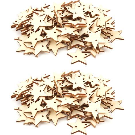 100 Ornements Bois 2 Packs 35mm Pentagramme à Double Trou pour Décorations de Noël et Bricolage Maison (1/5)