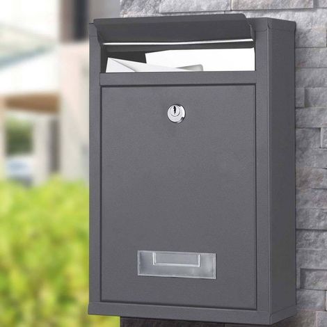 Boîte Aux Lettres Murale En Acier Boîte Aux Lettres Externe Avec Clé Gris (1/5)