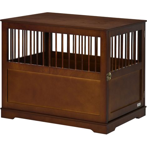 Cage pour chien avec serrure, support surélevé, boîte de transport, marron, 80,5 x 59,5 x 67,5 cm