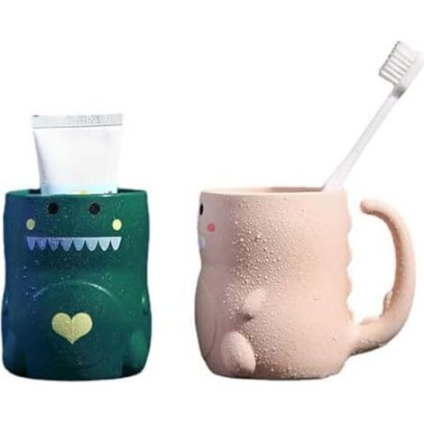 CSPARKV 11x9cm Gobelet Salle de Bain, Lot de 2 Porte Brosse à Dents, Dinosaure Gobelet Brosse à Dent, Durable Gobelet en Plastique, pour Garçons Filles Usage Quotidien (1/4)