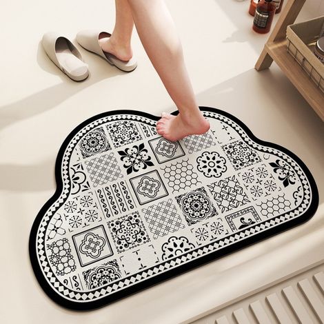 LAN Motif quadrillé-nuageux 5080cm (Terre de diatomées) Tapis de sol en terre de diatomées, tapis antidérapant pour salle de bain, tapis absorbant pour porte de toilettes (1/5)