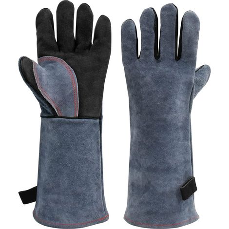 Gants de soudage Gants en cuir pour barbecue/grillades/soudure/poêle à bois/écorce/manipulation d'animaux (1/5)