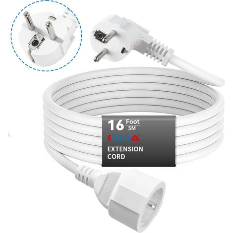 CILIA Rallonge Électrique Intérieure 5m  Câble d'Extension Blanc 16A 3680W  Fiche Coudée 90° Schuko  Pour Maison, Bureau et Électroménager, Blanc (1/5)