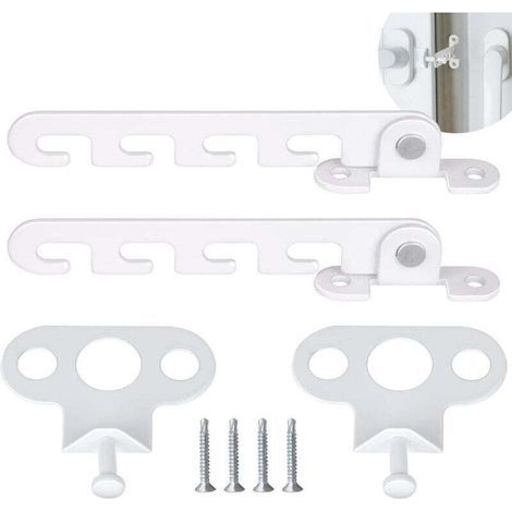 Limitatore per finestra a 2 pezzi con cerniera, chiusure per finestra con 4 viti, blocco per finestra, blocco per finestra resistente alle intemperie per regolare l'apertura della finestra (bianco) (1/4)