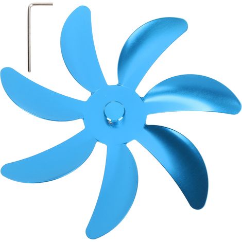 Aspa de ventilador de estufa de aleación de aluminio, 7 aspas, fácil instalación, repuesto universal para ventilador de chimenea, color azul.
