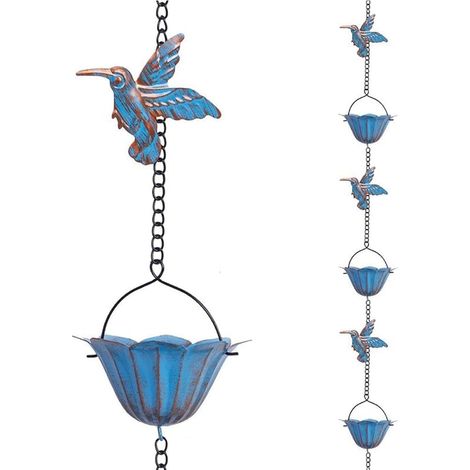 Regenketten für Dachrinnen, Regenbecher-Hängekette, dekorative Metallrezepte für den Außenbereich, blaue Farbe, Leben im Freien (1/5)