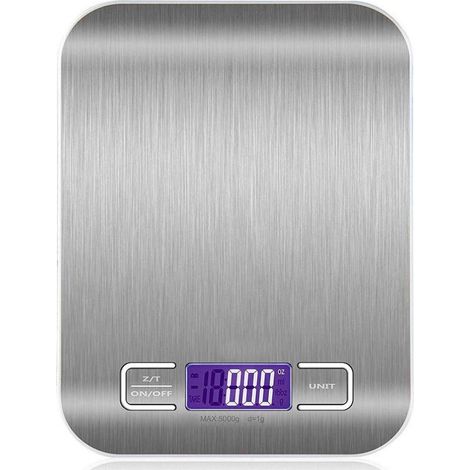 Balance Cuisine Electronique Alimentaire Affichage LCD Numérique 5Kg Acier inox.