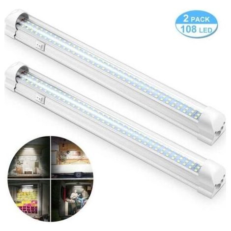 12V Barre de lumière intérieure à LED, Éclairage intérieur Lumineuse avec Interrupteur Marche/arrêt 1200LM Barre de Bande Lampe pour Voiture Van Camping Camion Bateau 2PCS (1/5)