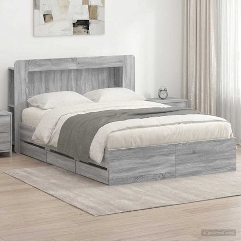 vidaXL Bed Frame with Storage and Headboard Grey Sonoma 160 x 200 cm (1/5)
