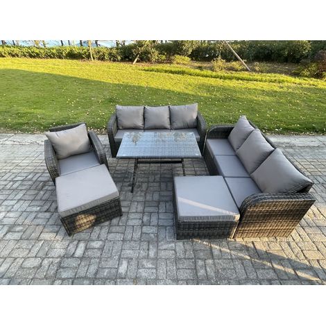 Fimous Salon de jardin exterieur 9 places Table à manger rectangulaire 2 Grand tabourets Gris foncé mixte (1/5)