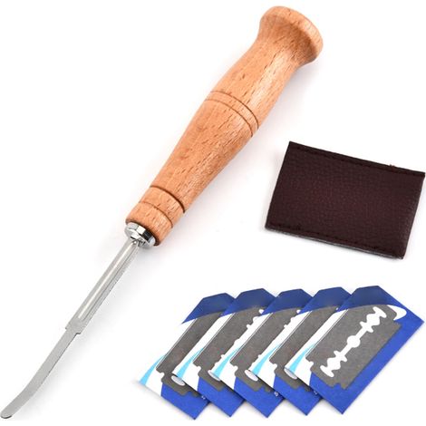 Couteau incurvé pour cuisson, pain et pâtisserie, outil de découpe de pâte avec manche en bois, ustensiles de cuisine avec couvercle (1/5)