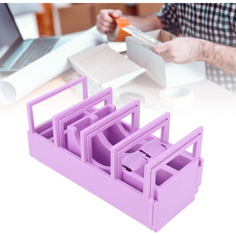 Distributeur de ruban adhésif de bureau avec 2 rouleaux, distribution rapide, porte-ruban extensible et coupe-ruban pour loisirs créatifs et emballage (violet). (1/5)