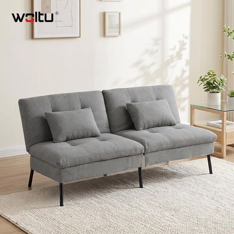 WOLTU Divano Letto 2 Posti Divano in Tessuto Effetto Lino con 2 Cuscini per Soggiorno e Camera da Letto Grigio Scuro (1/5)
