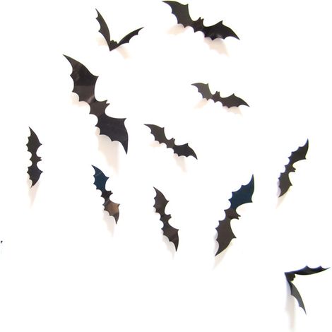 Lot de 36 chauves-souris 3D en PVC, stickers muraux décoratifs 3D, motif horreur, pour Halloween (à faire soi-même), décoration de fenêtre, noir. (1/5)