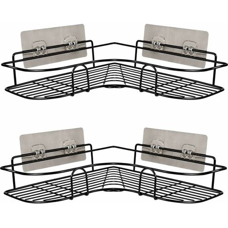 Shower caddies Set of 2 Corner Shower Shelf Without Drilling, Bathroom Shelf, Stainless Steel Shower Soap Holder For Bathroom, Bathroom Accessories 8 Adhesive Stickers, Kitchen Storage (Black) (1/5)