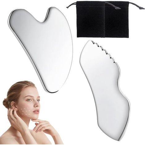 Kit de massage Gua Sha pour le visage : raffermit la peau, réduit les gonflements et les douleurs, convient au visage, aux yeux et au cou - Kit de 2 pièces (1/5)
