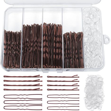 Kit de 460 épingles à cheveux en caoutchouc, 220 épingles à cheveux 2 tailles et épingles à chignon en forme de U pour femmes et filles avec 240 gommes à cheveux et boîte de rangement pour coiffures (1/5)