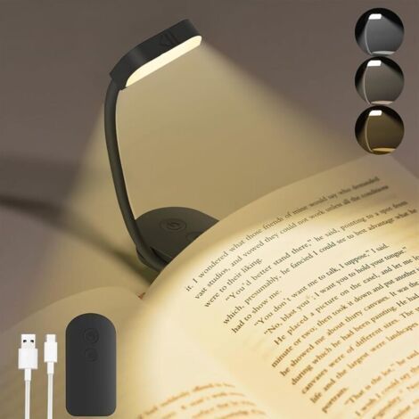 Book Clip Reading Lamp, Mini USB Rechargeable Book Lamp with 9 LEDs, Dimmable, 3 Color Temperature Modes, 360° Flexible Neck, Perfect for Reading in Bed, Kids, Travel - Black (1/5)